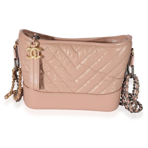 Chanel Pink Aged Calfskin Chevron Quilted Small Gabrielle Hobo - Picture 1 of 8